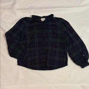 Crewcuts Blue and Green Plaid Button Down Shirt with Ruffle Collar
